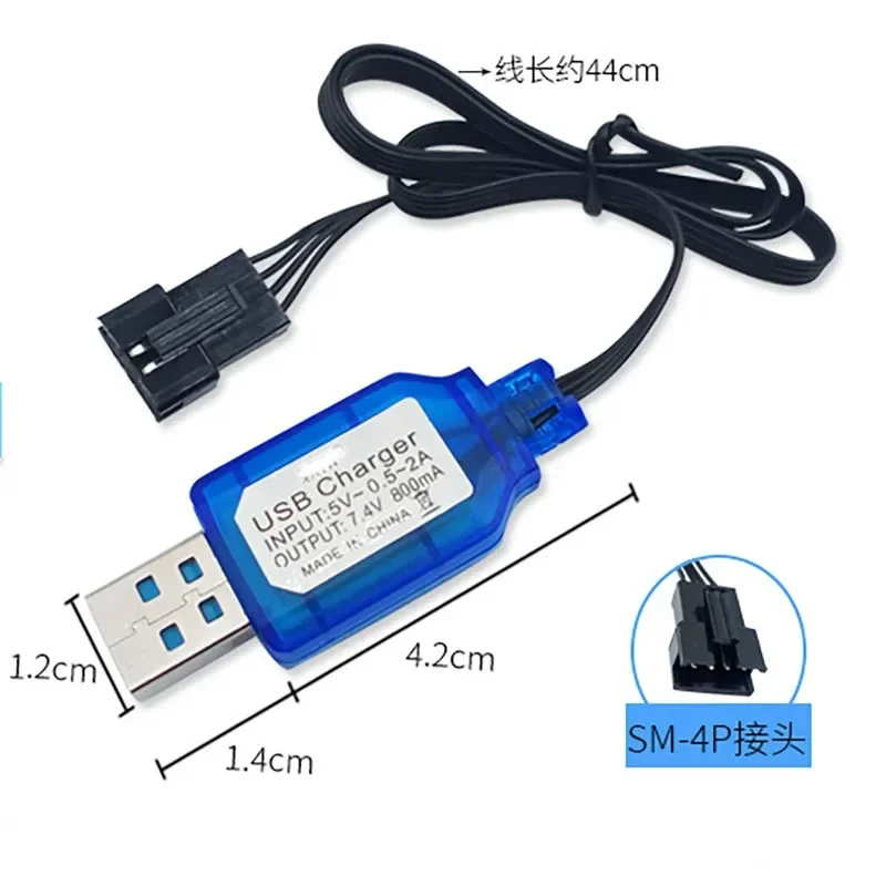 Paquete de batería NiMh/NiCd, Cable cargador USB para coche eléctrico de juguete, Cable de carga USB, 1 piezas/SM-3P/XH-3P, 7,4 V, 800mA