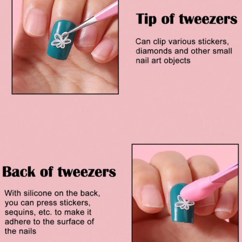 1 قطعة ملاقط فنية للأظافر الوردية اللامعة ، ملقط طرف مدبب عالي الدقة لاختيار ملصقات أحجار الراين الفنية للأظافر