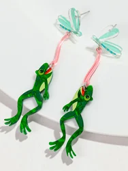Creative Frog That Feeds On Mosquitoes Acrylic Drop Earrings for Women Colorful Cartoon Dangle Earrings Fashion Accessories
