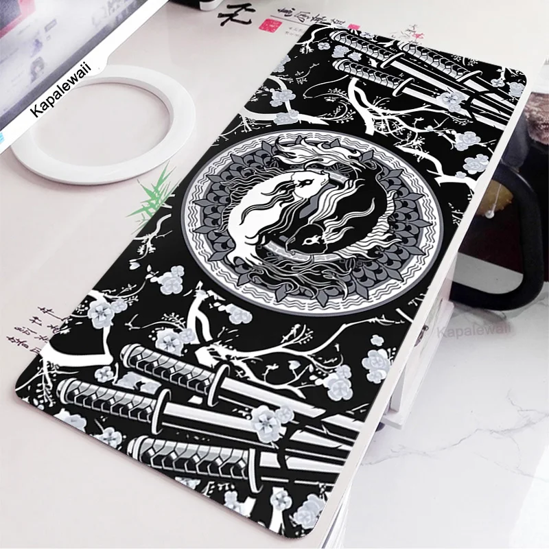 

Yin Yang Mono Large Computer Mousepad Fish Gaming XXL Black And White Pad to Mouse Carpet Office Keyboard Desk Mice Mat 900x400