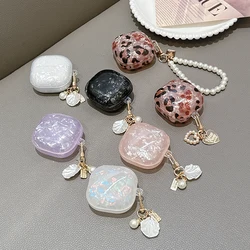 For Samsung Galaxy Buds Live 2 Pro 2 FE Case Simple Shell Leopard Print TPU Earphone Case Accessories Cover With Pearl Keychain
