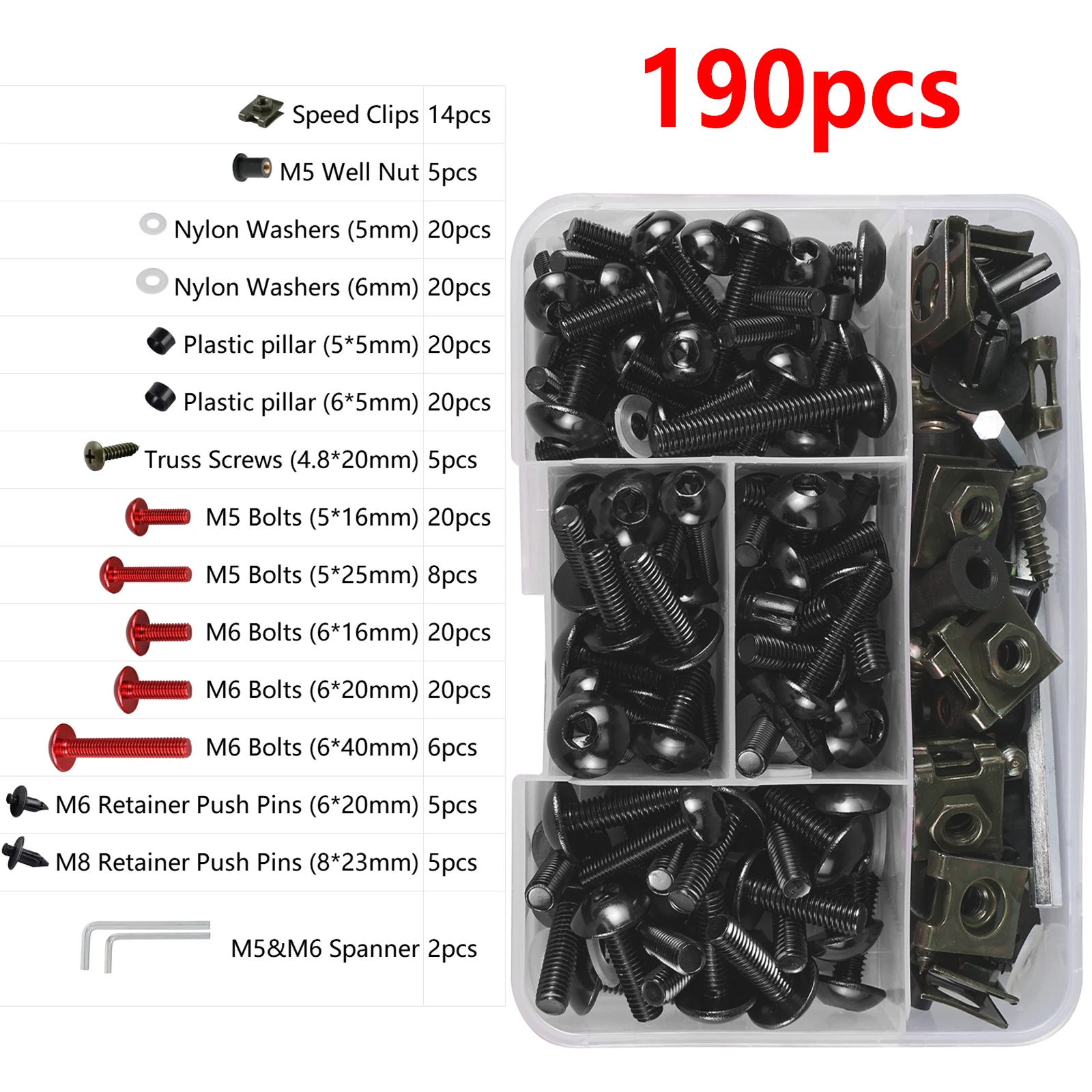 Kit de tornillos de carenado para parabrisas de motocicleta M5 M6, 190 Uds., para Honda CBR600RR CBR1000F CBR600 CBR900 CBR1000 RR CBR600 F F2 F3 F4 F4i
