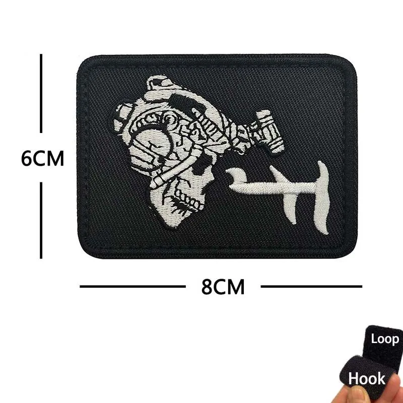 Piratenflagge, FOG Forward Observations Kleidungsabzeichen, Blackbeard Totenkopf Herz bestickte Applikation taktisches Emblem Hakenschlaufen-Aufnäher