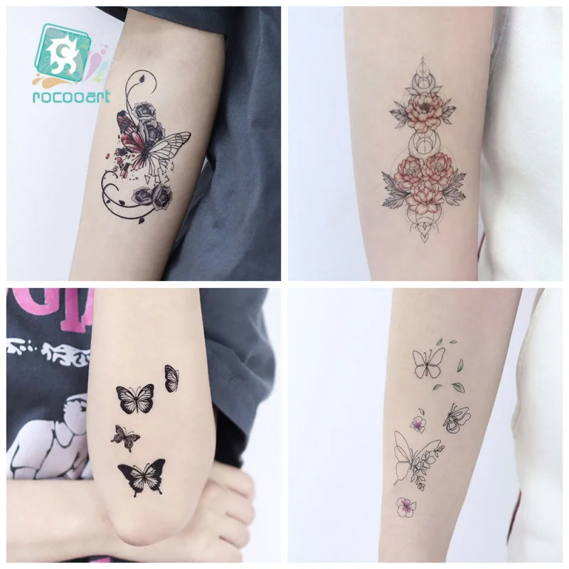 15 tymczasowych naklejek z tatuażami kwiatowymi motylkami na twarz, kostkę, ramię, szyję itp. Ekologiczne wodoodporne naklejki z tatuażami
