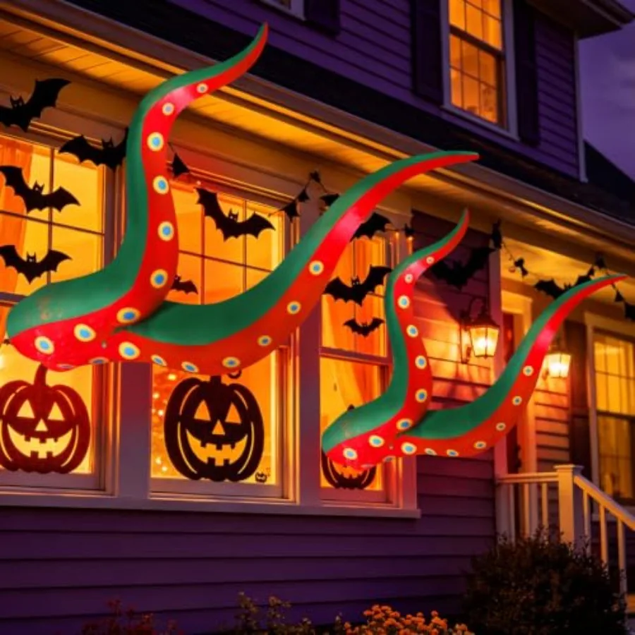 Halloween Inflatables Octopus Tentacle, Outdoor Decor Lighted Octopus Legs with Built-in LED Lights, Front Door Window Roof Pro