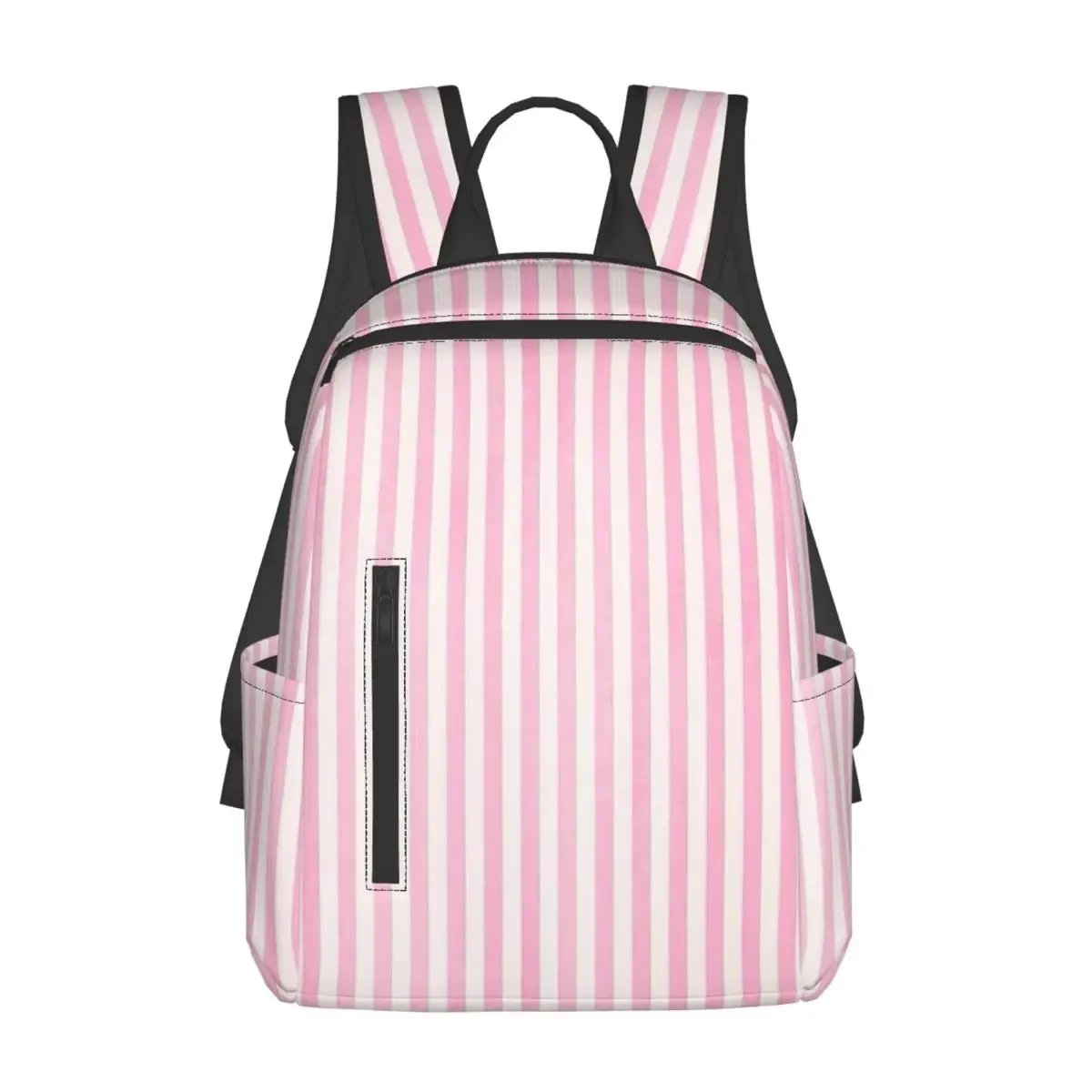 

Pale Pink White Stripes Backpack Daypack Large Capacity Kids BookBag School Bag Shoulder Bags for Men Women