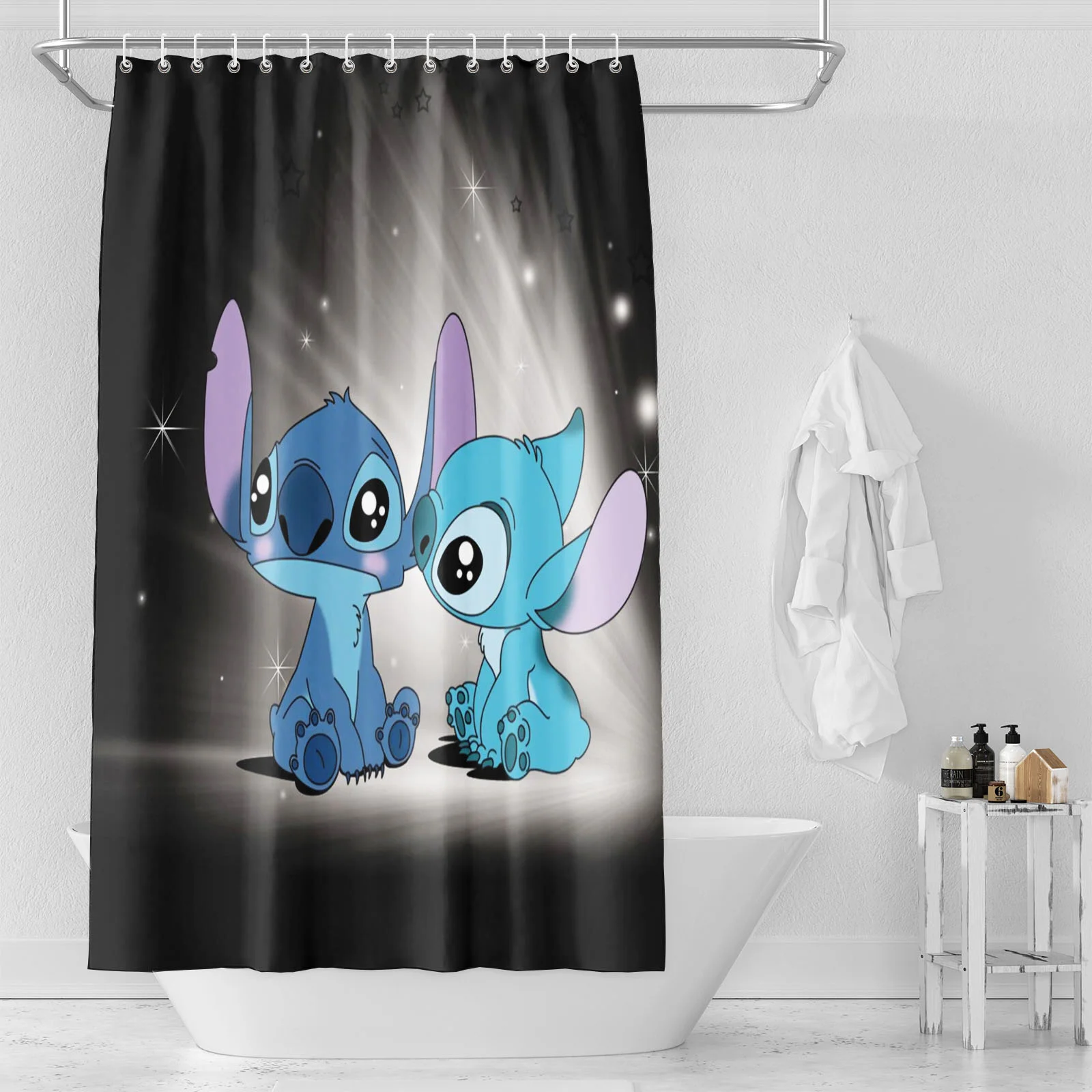 Stitch Anime Home 100% Polyester Bathroom Accessories 4 Piece Set Mats And Shower Curtain  Curtains Sets Luxury Waterproof