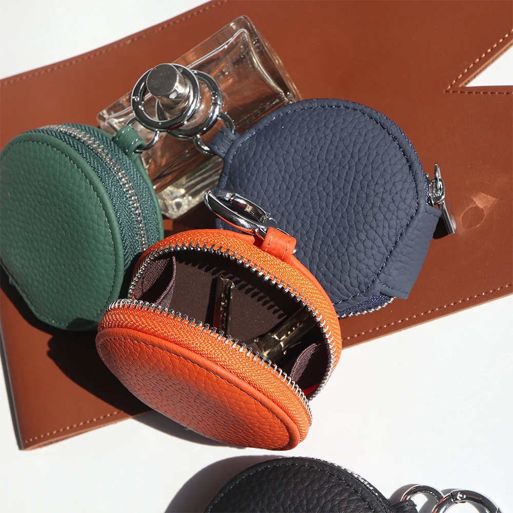Benutzerdefinierte Buchstaben Runde Kopfhörer Tasche Gravieren Name Mini Lagerung Tasche Echtes Leder Reißverschluss Luxus Geldbörse Beutel Schlüssel Brieftasche Geschenk – Detail 6