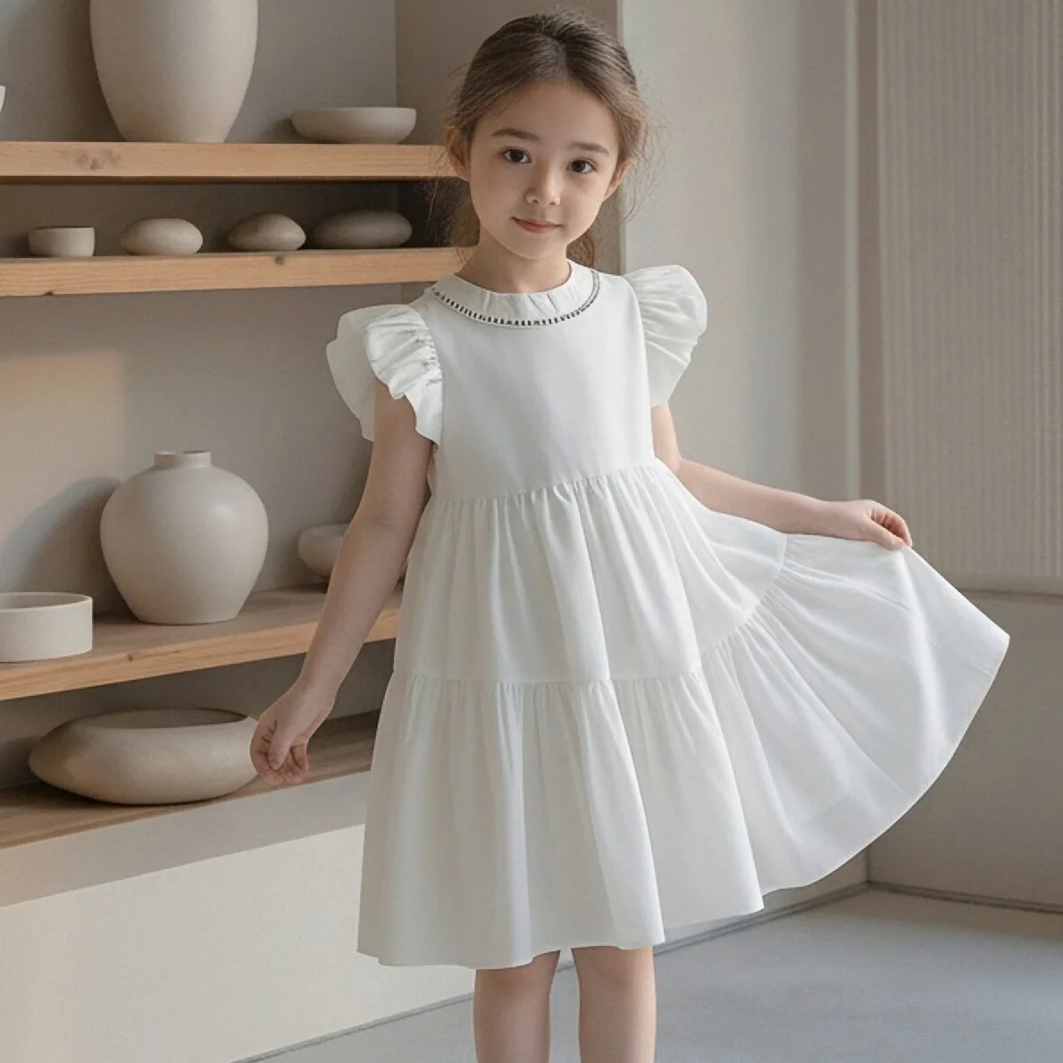 

Girls Summer Dress Puff Sleeve Princess Dress Kids Casual White Sundress Girls Party Daily Wear Children Summer Clothing