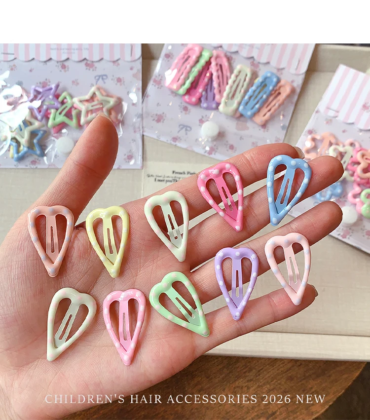 10 Stück/Set Niedliche Stern-Herz-Wolken Haarspangen für Kleinkind-Mädchen Pastellfarben Ohne Haarschäden Kinder-Haarklammern Accessoires – Detail 7