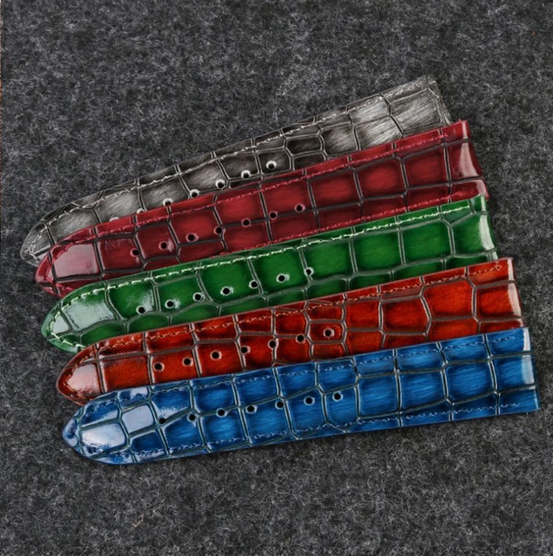 18 مللي متر 20 مللي متر 22 مللي متر الأزرق مشرق حزام من الجلد ل أوميغا رولكس المياه شبح سايكو كاسيو تيسو التمساح نمط جلد البقر الرجال حزام (استيك) ساعة