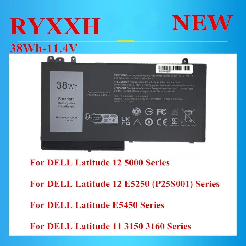 

New RYXXH battery For DELL Latitude 12 5000 E5250 (P25S001) E5450 11 3150/3160 0RYXXH 9P4D2 R5MD0 YD8XC 5TFCY VVXTW 38Wh-11.4V