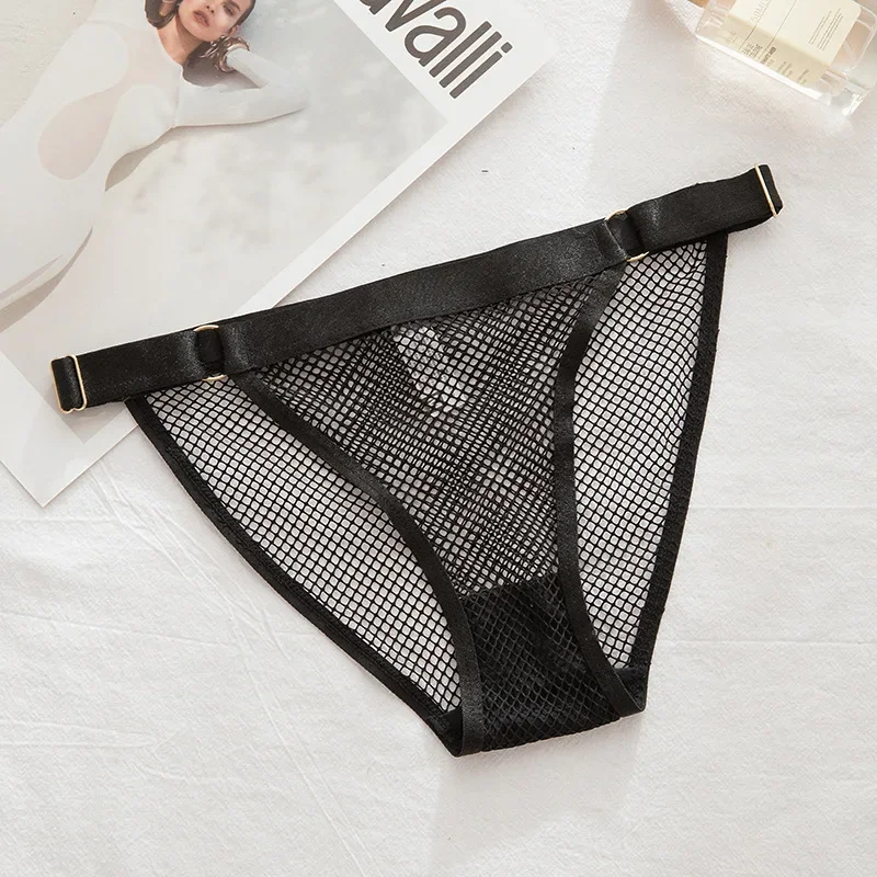 2023 New Women\'s Underwear Mesh Panties for Female Low Waist Traceless Metal Ring Briefs Breathable Sexy Adjustable Ice Silk