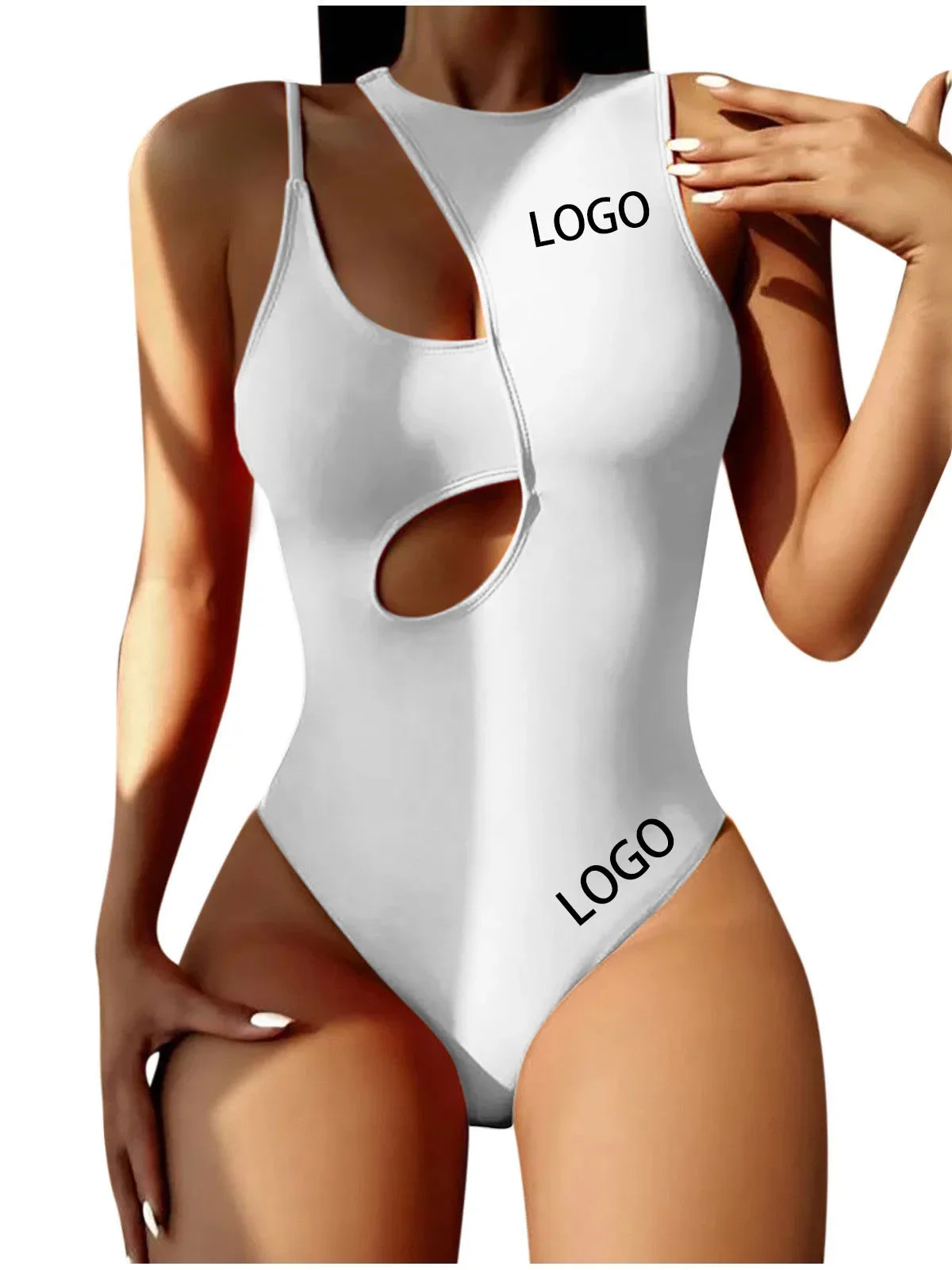 Individuelles Logo einteilige Bade bekleidung Bikini hohl mehrfarbig eine Schulter sexy Swimwea