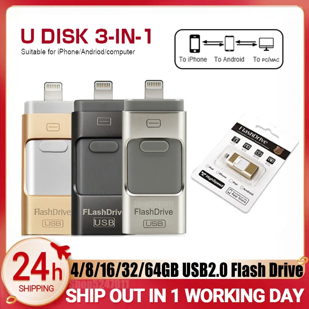 3 IN 1 OTG Pen Drive 256GB Flash USB Stick 128GB 512GB Cle USB 3.0 Memory 32GB 16GB USB Flash Drive for iPhone/Android/Tablet PC