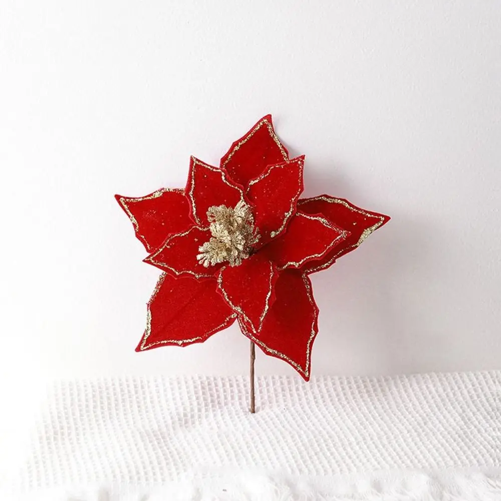 Vibrant Colors Artificial Xmas Flower High-grade Eye-catching Simulation Christmas Flower Long-lasting Festive Glitter Flower