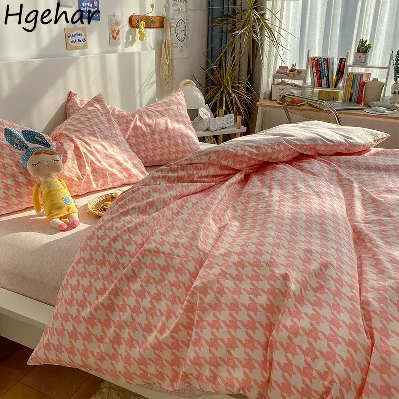 

Комплект постельного белья с узором «гусиные лапки», одеяло из матового стираного хлопка, наволочка, простыня, корейское простое удобное постельное белье Queen King