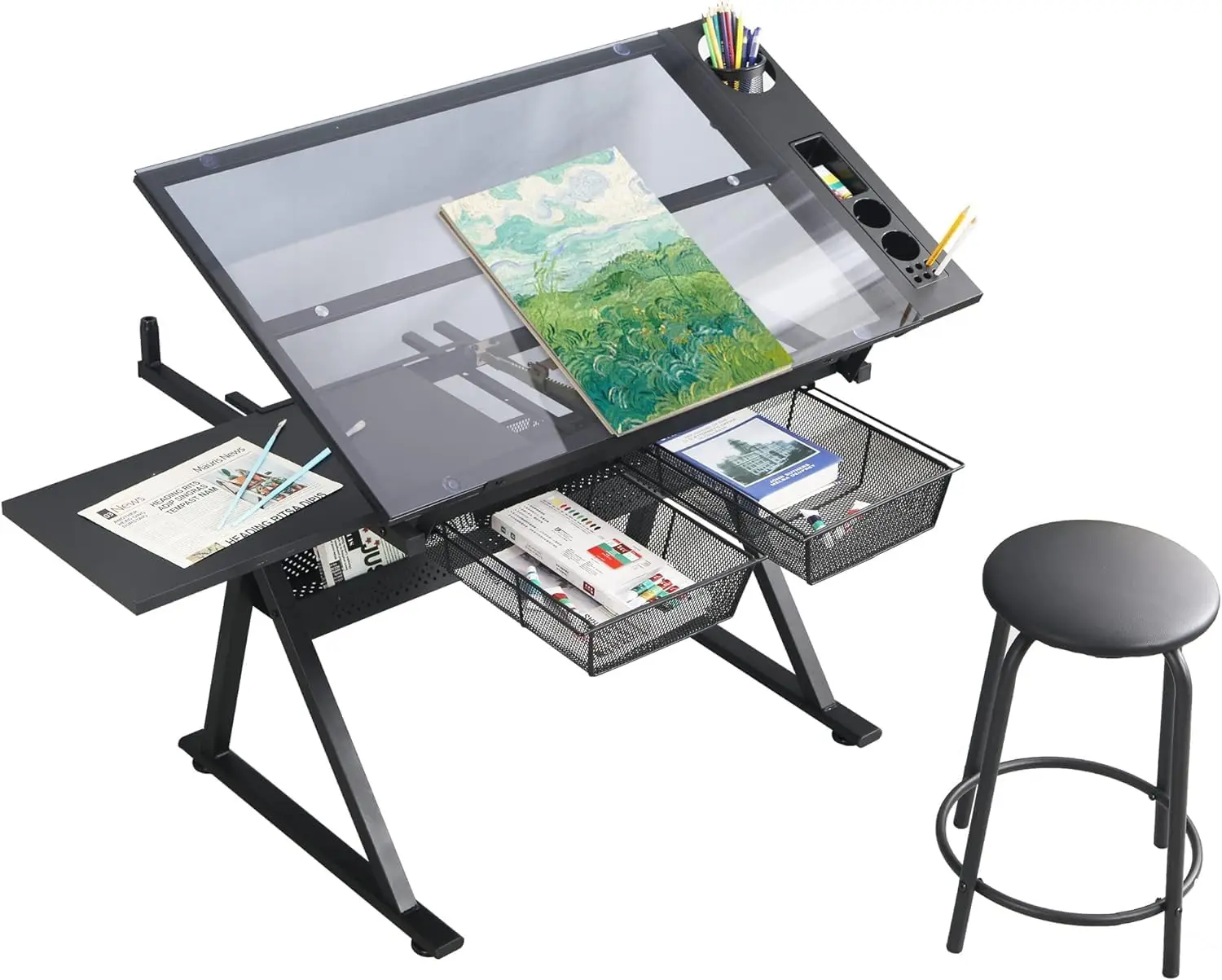 Adjustable Drafting Table for Artists Engineers Glass Drawing Table for Painting Sketching Design - Drafting Desk