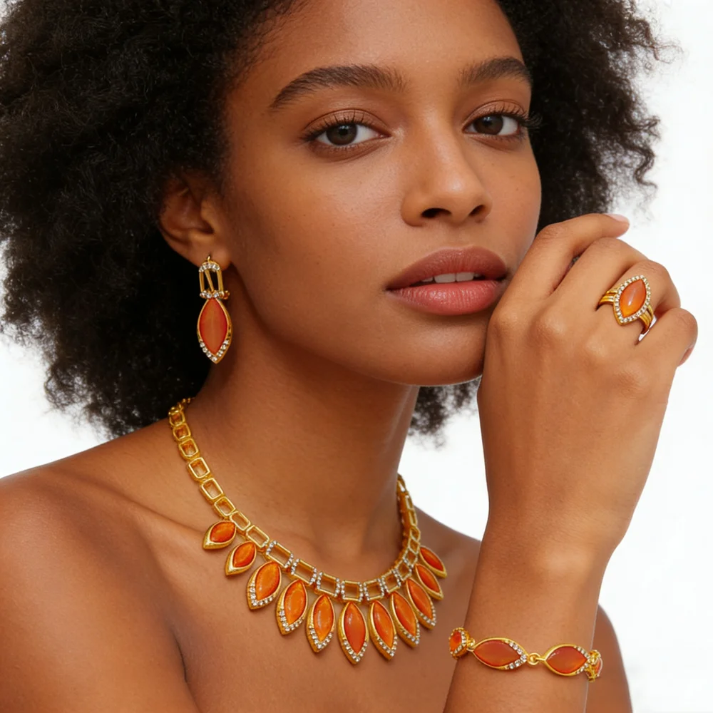 Women's Fashion Jewelry Set Cat's Eye and Rhinestone Earrings and Necklace Set, an Elegant and Stylish Accessories Combination