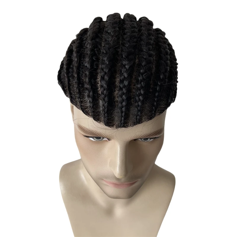 أنظمة الشعر البشري الهندي العذراء # 1B أسود اللون كورنو الضفائر الحرير قاعدة الشعر المستعار 8x10 وحدة الحرير للرجال