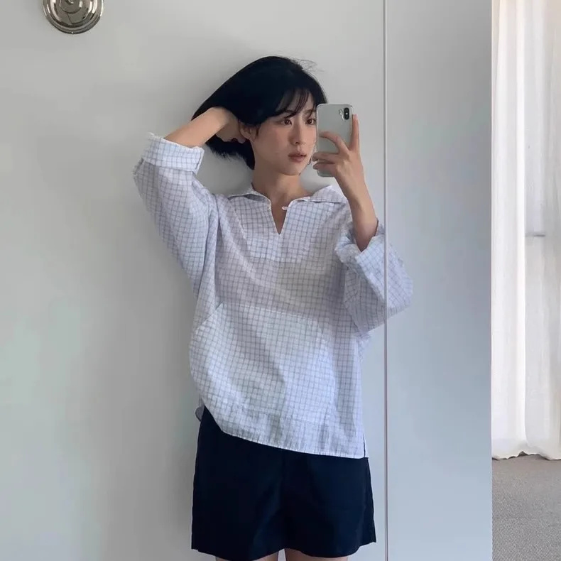 

Summer 2025 New Sle Noting Written Light Blue Plaid Long Sve irt Thin Cotton Flannel Sun Protection Busin Casual Wo...