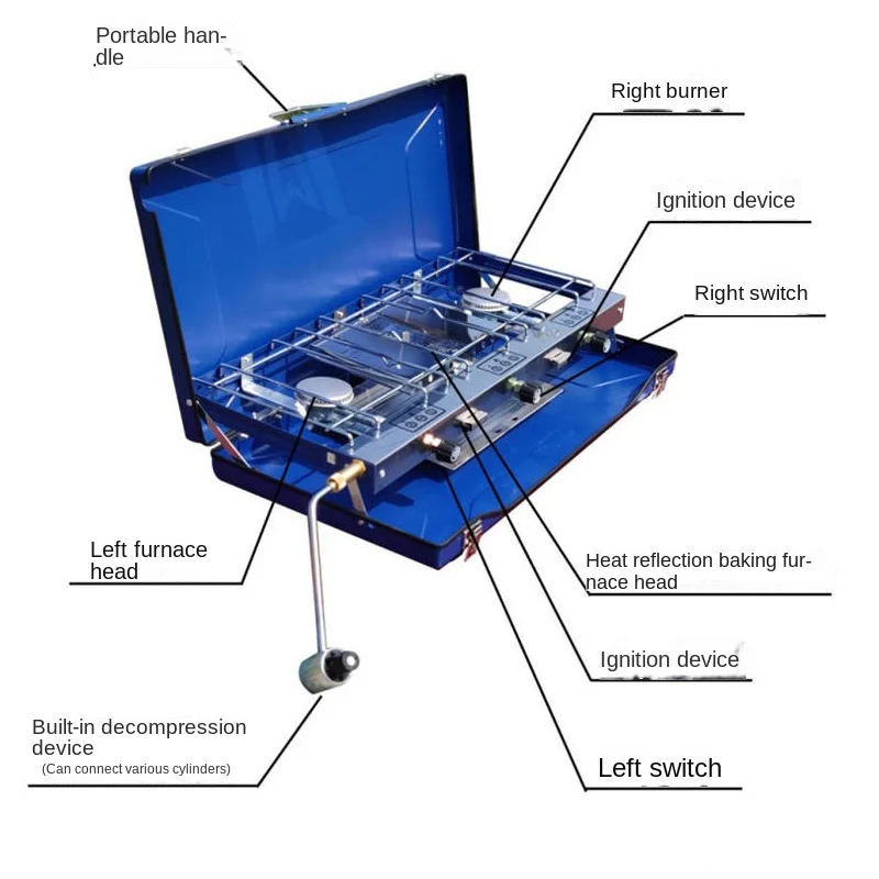 Folding Churrasco Fogão a Gás, Double-Eye, Windproof, Camping ao ar livre, piquenique, carro, 3-Head