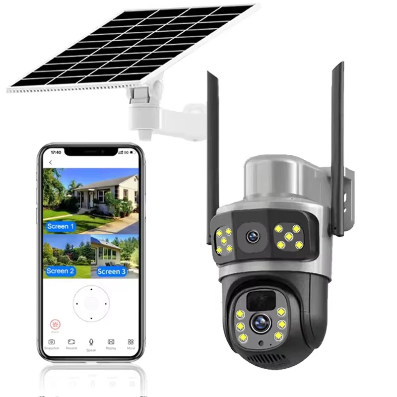 

V380Pro Low Power 2K 4G Solar Panel Wireless Surveillance PTZ Camera Dual Lens CCTV Outdoor Security 4G Sim Card Solar Camera