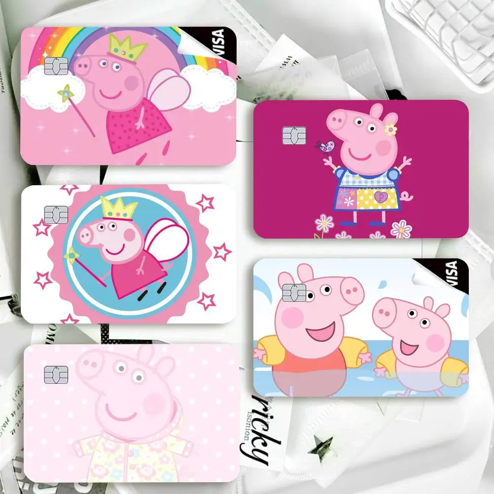 Cartoon Pink Peppa Pig  Waterproof Film Skin Cover Credit Card Stickers Debit Front Bank Bus Pass