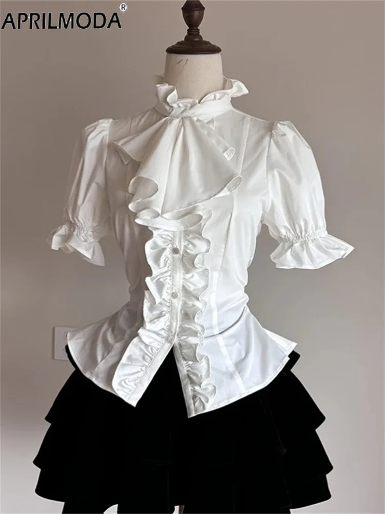 نفخة الأكمام اليابانية الفيكتوري القوطية لوليتا قمصان Y2k الجمالية الكشكشة القوس سليم بلوزة بلايز المرأة خمر أنيقة JK Blusas