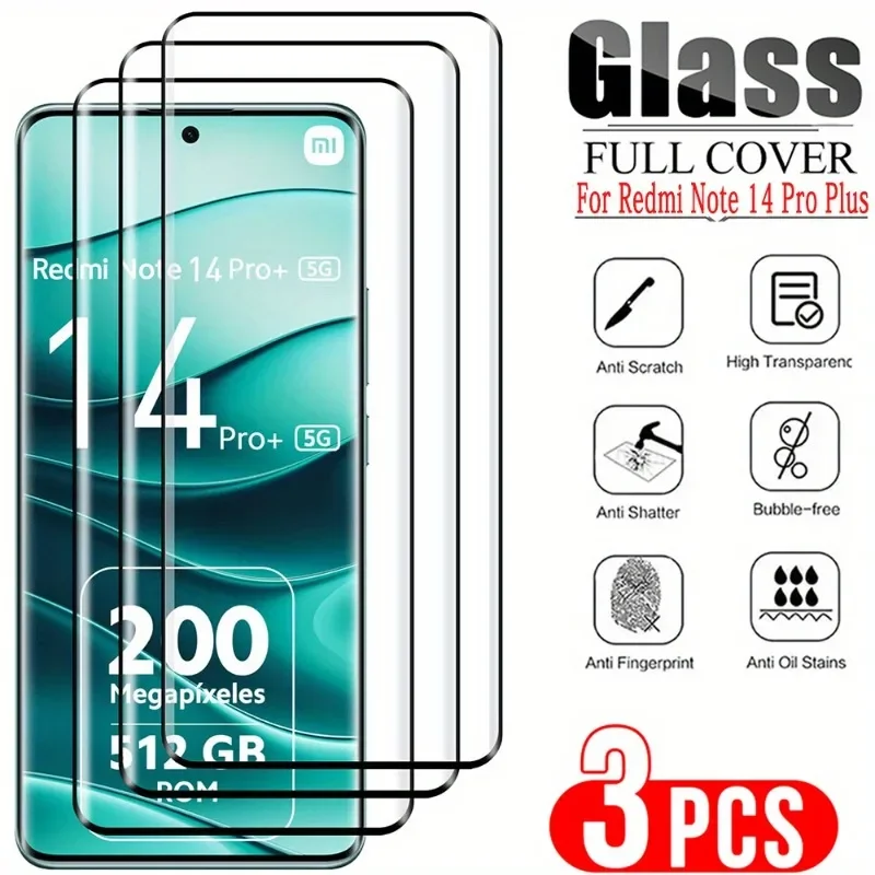 

3pcs Curved Tempered Glass For Xiaomi Redmi Note 13 14 Pro Plus Note 13 14 Pro Note14 4G 5G Screen Protectors