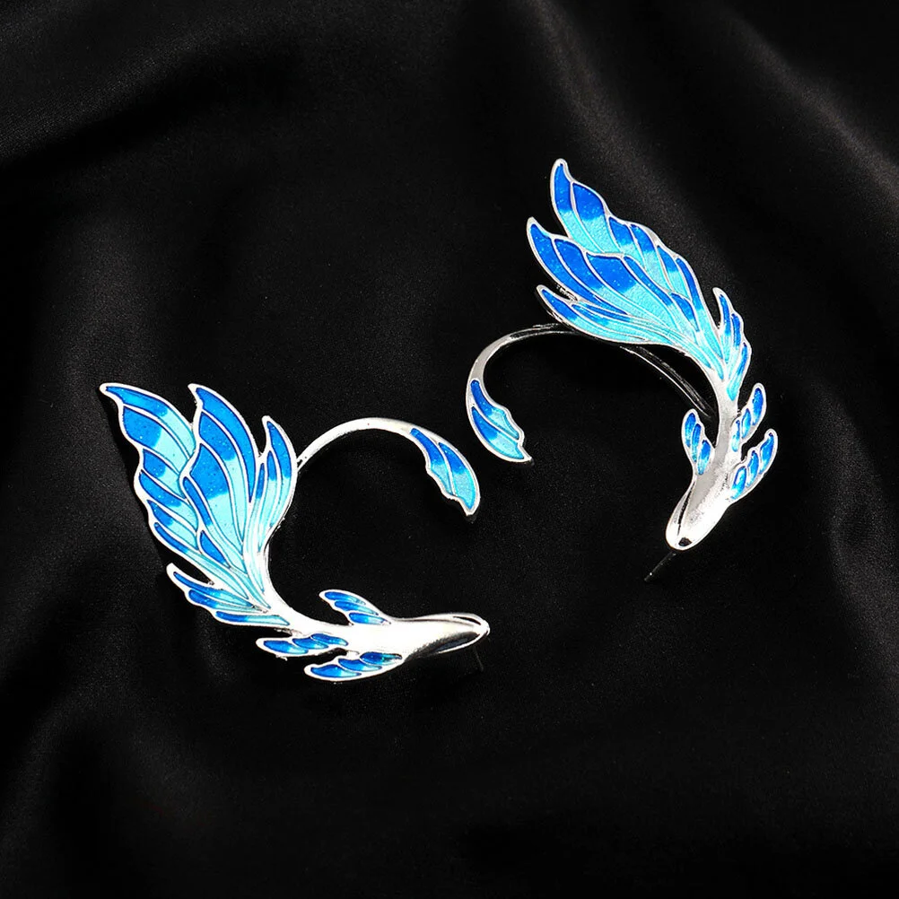 Fashion Elegant Elf Cuff Earring Blue Enamel Painted Goldfish Wrap Ear Cuffs Women Cosplay Jewelry