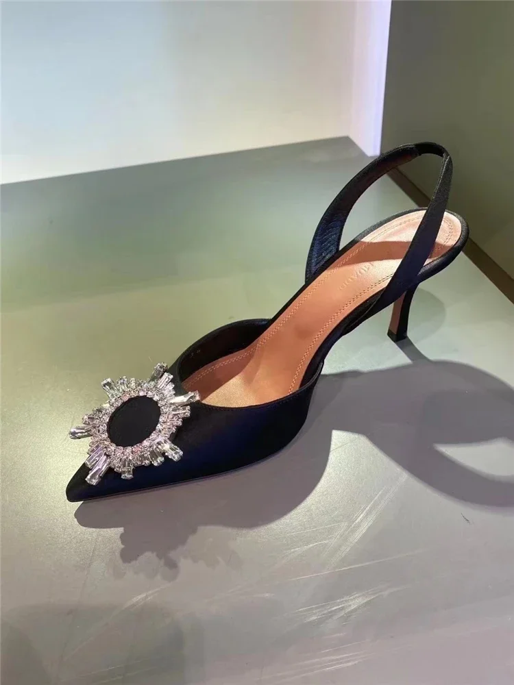 

Sunflower Crystal Pointed stiletto heels Silk sexy rhinestone sandals women