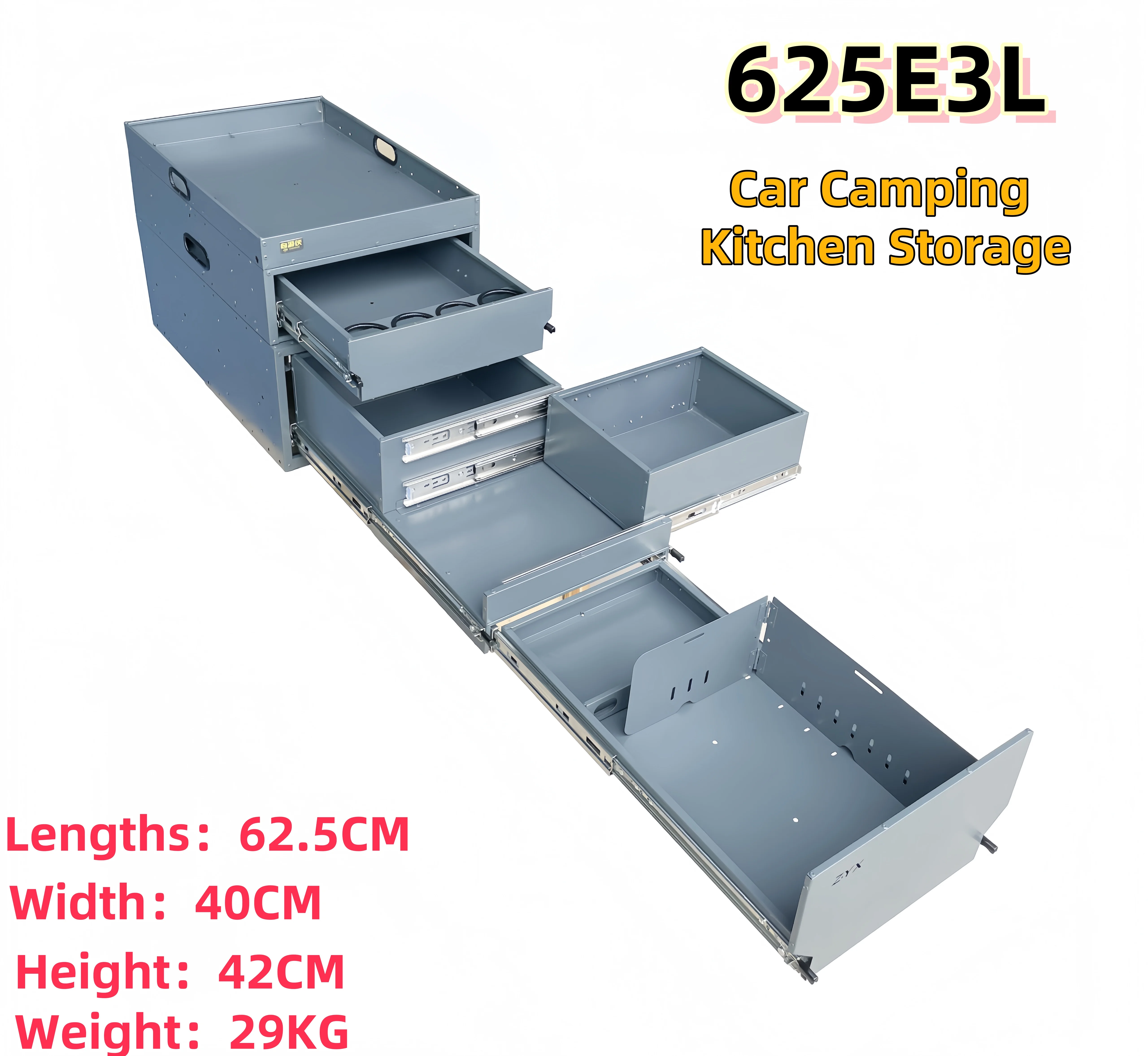 

Car Mounted Kitchen Camping Box Kitchen Storage Box Car Trunk Telescopic Stainless Steel Kitchen Box Three-layer SUV Organizer
