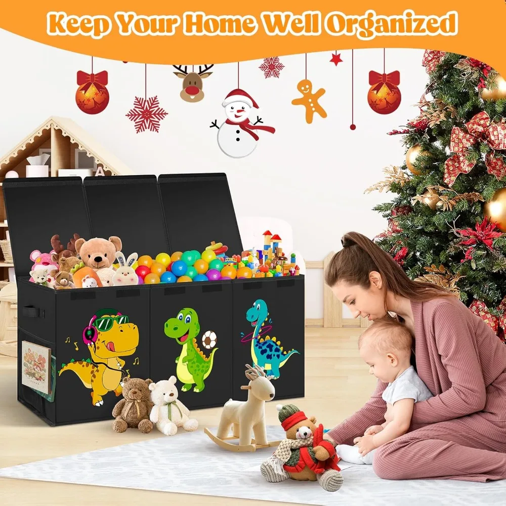 صندوق تخزين ألعاب الديناصور المتين ذو السعة الكبيرة للأطفال، منظم قابل للطي مع غطاء، مثالي لغرفة لعب الأطفال الصغار