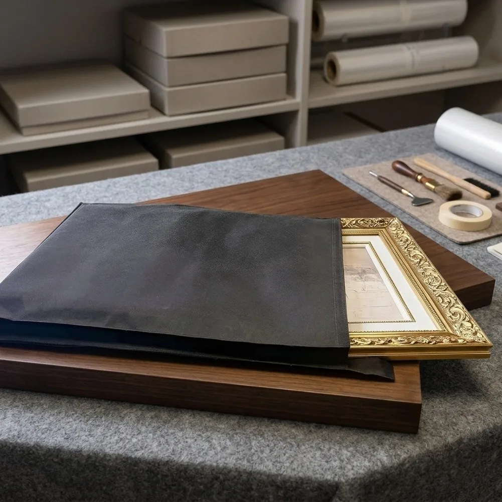 Felt Moving Bag for Artwork Reusable Black Protective Pouch for Framed Paintings Mirrors and Canvas 75 cm 100 cm 2 Pack
