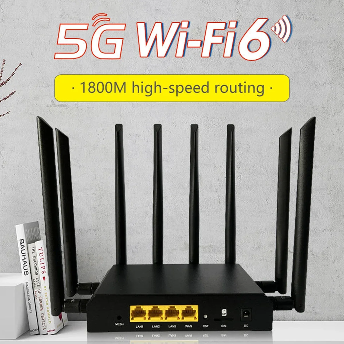 1800Mbps Router 4G 5G Openwrt Firmware Wifi6 Mesh with Sim Card Gigabit LAN 5.0GHz 8 MU-MIMO Antenna 5G Internet for 128 User