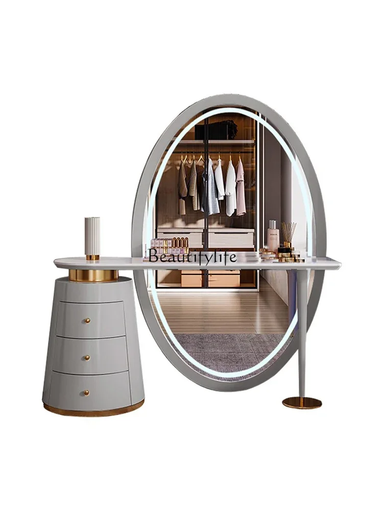 

ld6Simple High-Grade Dresser Stone Plate Storage Cabinet Light Luxury Dressing Table Full-Length Mirror Integrated
