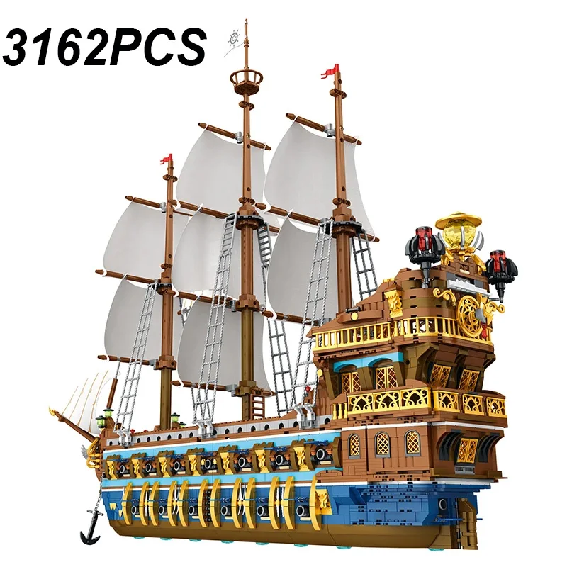 3162PCS Royal Sunshine Sailing Ship Building Blocks Sun Pirate Boat Assembly Model Bricks Education Toys For Kids Holiday Gifts