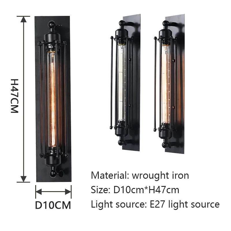 Retro LED E27 Black European Style Long Strip Wall Lamp Corridor Vintage Industrial Home Decoration Indoor Light