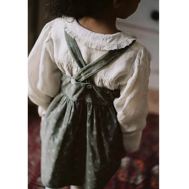 Mädchen Retro Spleißen Spitze Baumwolle Leinen Shirts Herbst Neue Revers Puppe Strickjacke Süße Und Niedliche Baby Mädchen Langarm bluse Tops – Detail 22