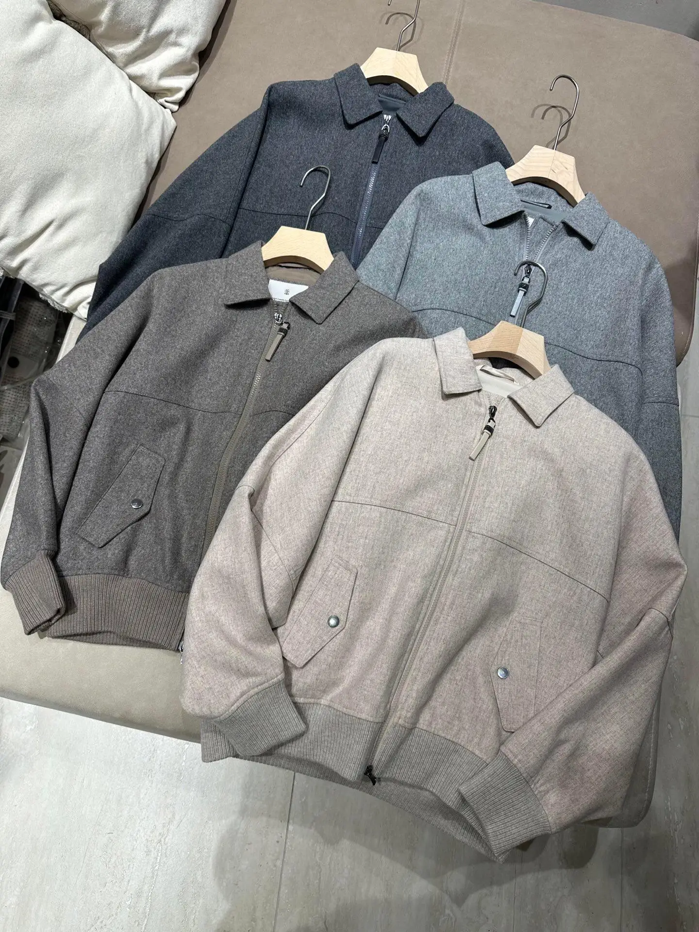 First Cut Wool Cashmere Blend Women Short Pilot Jacket, Loose Lapel Dropped Shoulder Commute Wool Coat