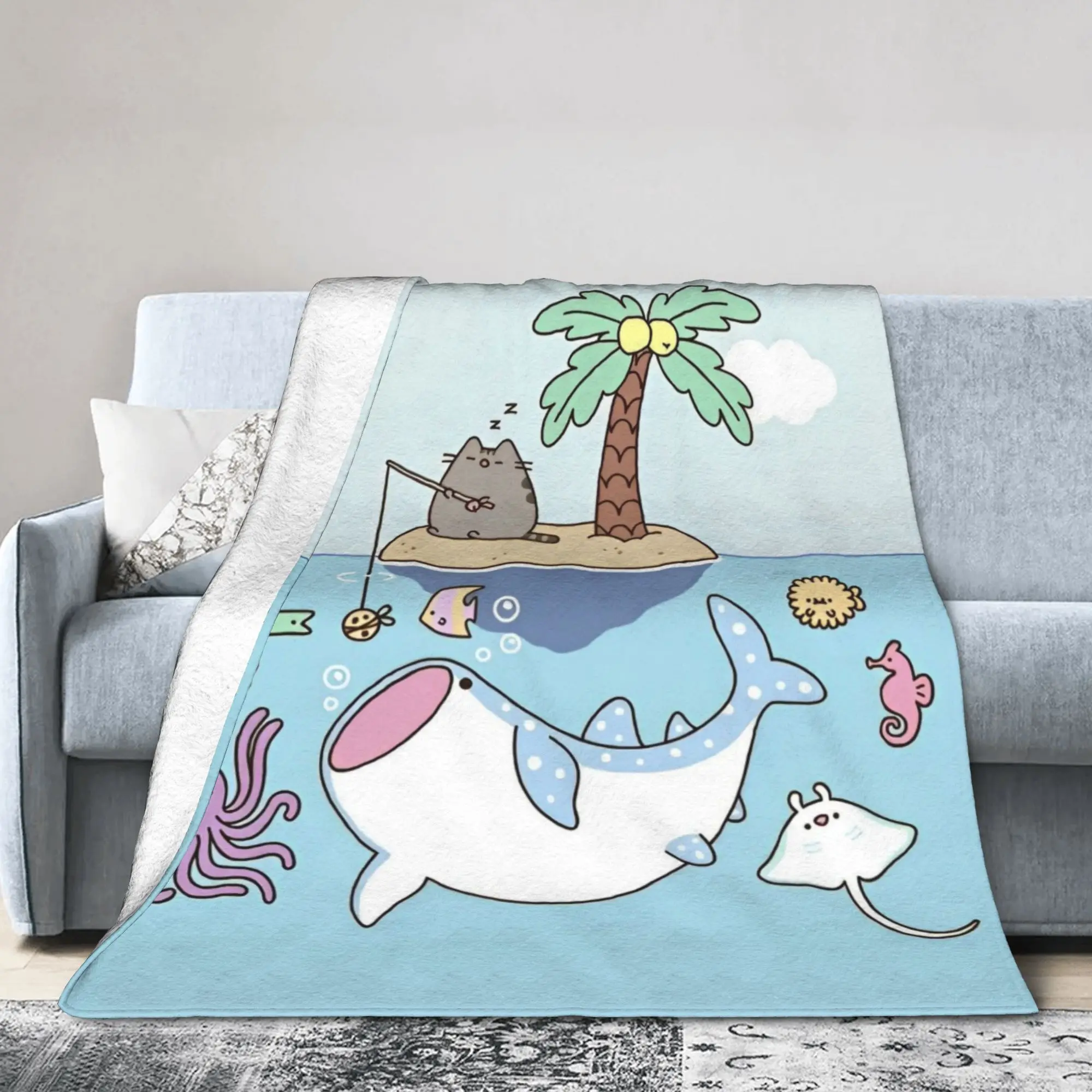 Funny P-Pusheencats  Fishing Fuzzy Blanket Funny Throw Blankets for  Sofa Bedding Lounge 200x150cm Rug Piece,