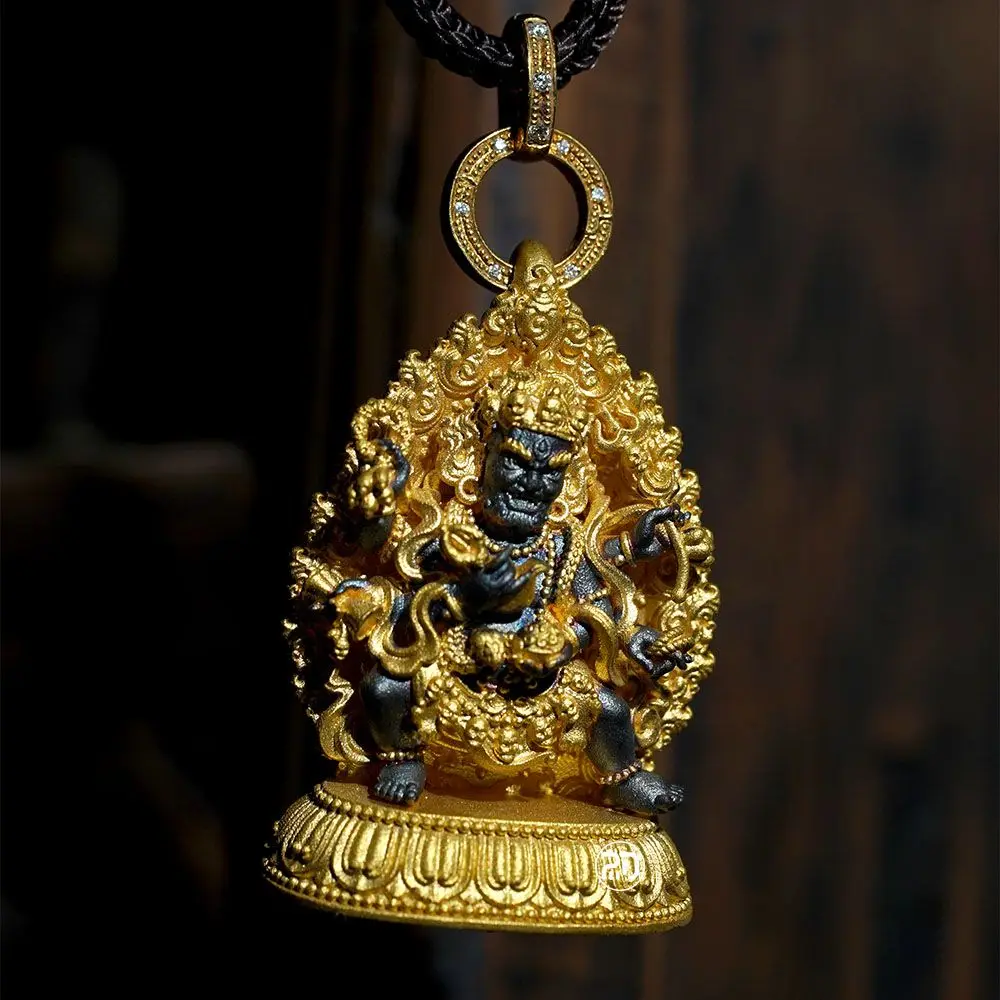 Gold Color Three-dimensional Buddha Statue Universal Big Black Sky Cool Handsome GoodLucky Necklace Ethnic Style Tibetan Pendant