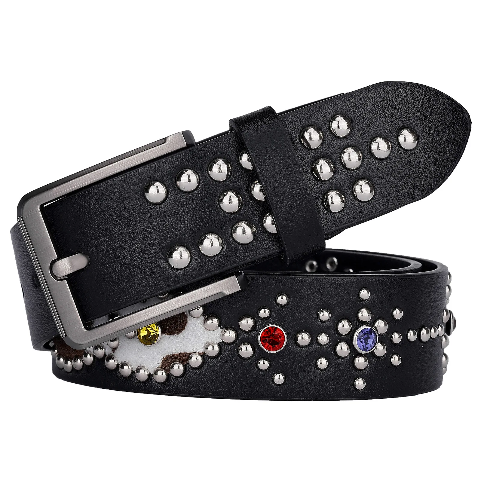 Designer Rhinestones Belt Men Rivet Real Leather Pin Belt Male Black Rock Genuine Leather Cowhide Luxury Punk Belt Jeans