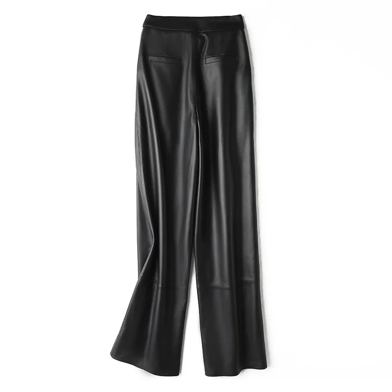 Women's Leather Pants, High Waist, Sheepskin Slimming Straight Pants, Real Leather Pants, Original Genuine Temperament Wide Legs