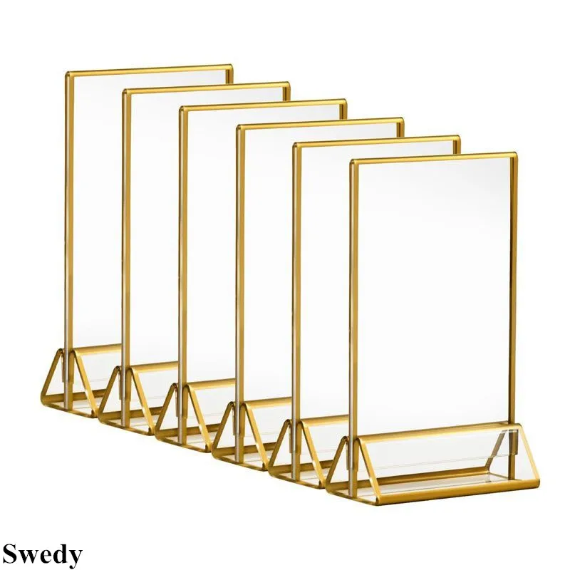 7 Inch 127x178mm Acrylic Sign Holder Gold Border Flyer Price Picture Poster Frame Wedding Table Number Menu Holder Display Stand