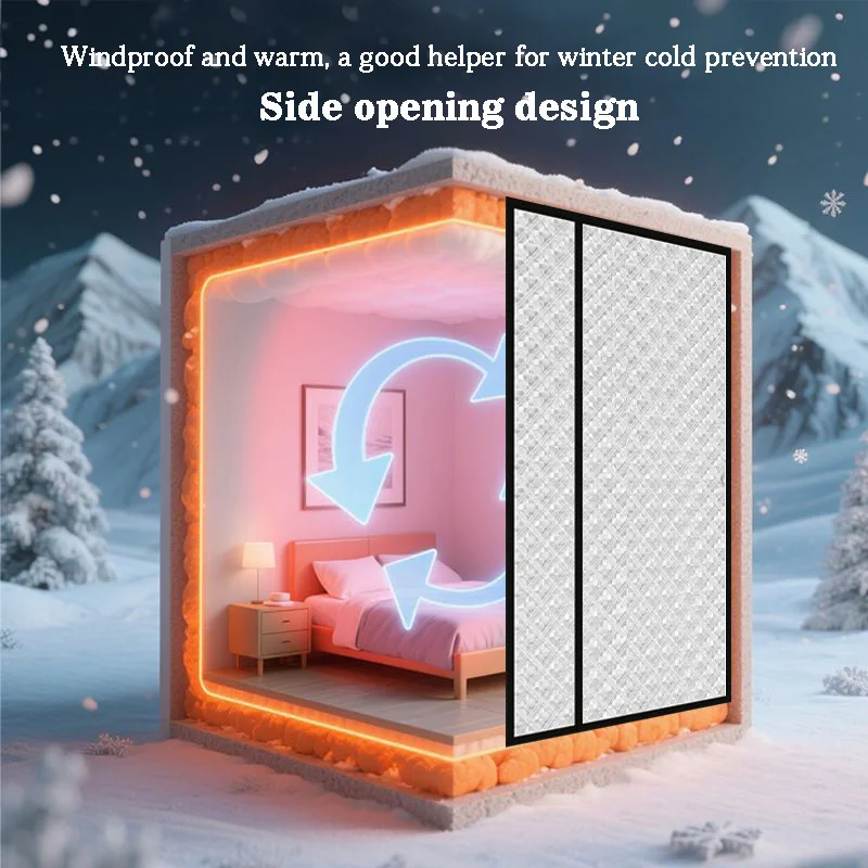 

Магнитная утолщенная хлопковая дверная занавеска, теплая и ветрозащитная, зимняя защита от холода, боковое отверстие, простая в установке, черная