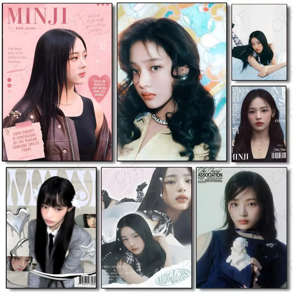 kpop idol vocalist K-Kim Minji Poster Painting Wall Art Mural for Living Room Home Decor and Gifts