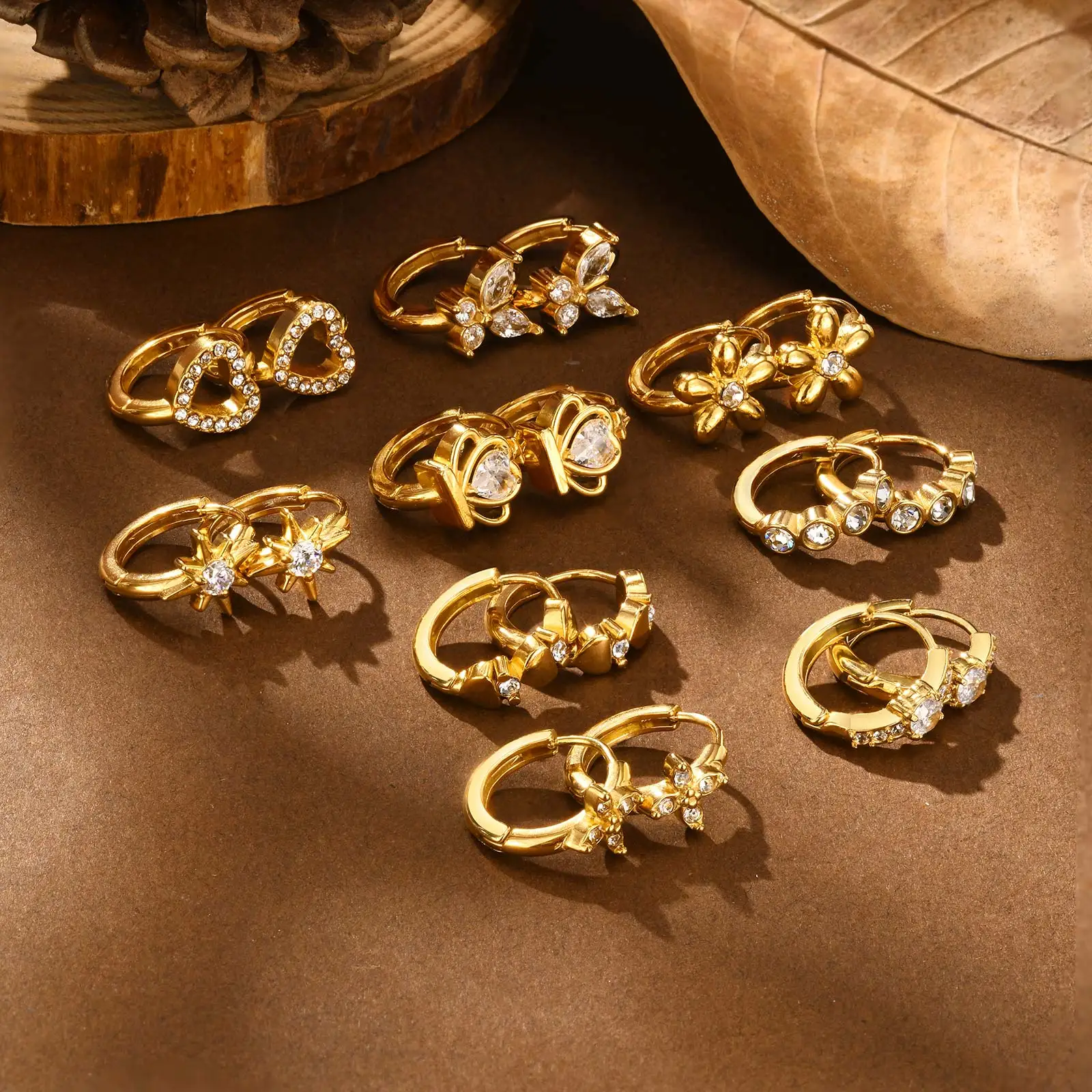 Light Luxury White Zircon Heart-Shaped Earrings for Women,  Stainless Steel Gold Color Classic Hoop Earrings, Fashion Jewelry view 2