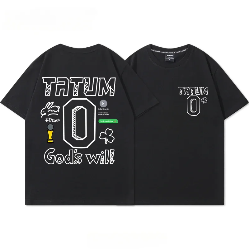 Basketball Fans Tee Boston NO.0 Tatum Graffiti Print Pure Cotton T-shirt Couple Shirt Tops Oversize Short Sleeve High Quality